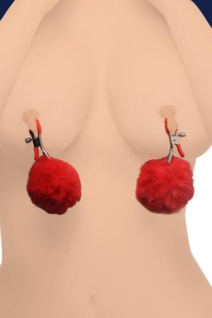 Pom Pom Nipple Clamps - Red