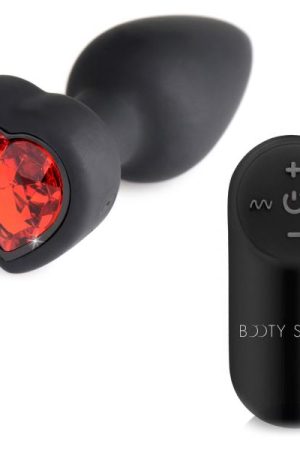 28x Vibrating Silicone Red Heart Anal Plug - Small