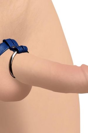 Leather And Steel Cock And Ball Ring - Blue