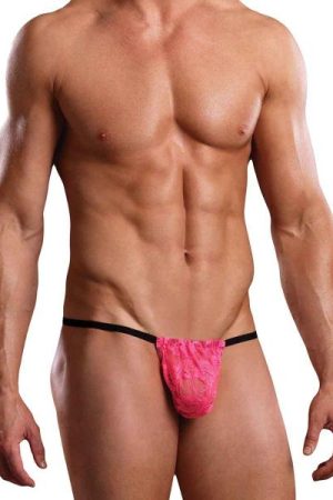 Male Power Posing Strap Neon Lace Hot Pink O/S