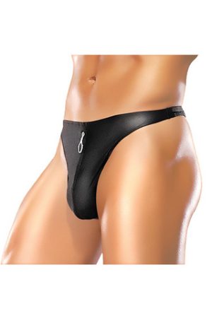 Male power zipper thong black l/xl