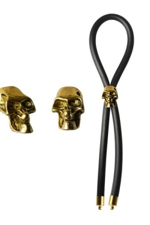 Bolo Lasso Cock Ring Gold Skull Bead Black