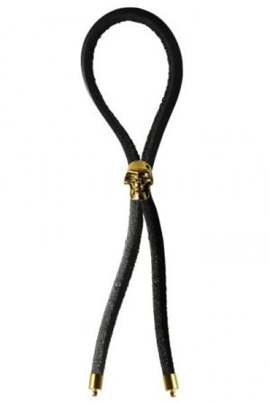 C-Cing Lasso Gold Skull Bead Leather Strap Black