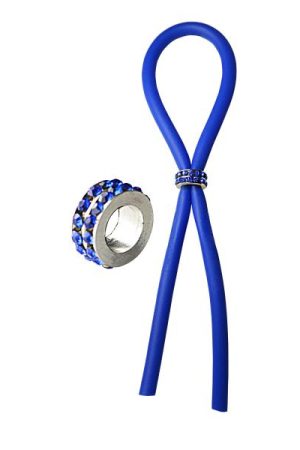 Bolo Lasso Silicone Ring Blue Gems Bead Slider