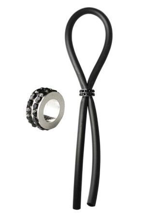 Bolo Silicone Lasso Ring Black Gems Bead Black