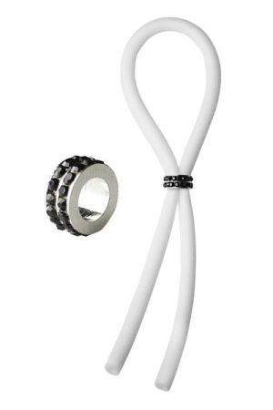 Bolo Lasso Ring Siilcone Black Gems Bead White