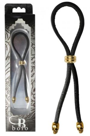 C-ring Lasso Gold Bead Slider W/ Gold Skull Tips Leather