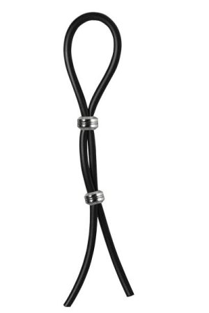 Bolo Double Lasso Ring 2 Silver Beads Silicone Black