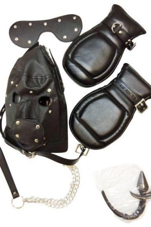 Basic Puppy Play Kit Black Mask Tail Mitts Carry Pack