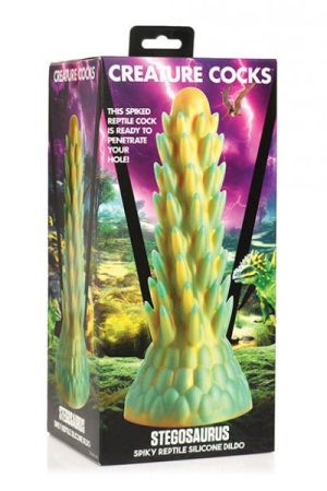 Creature Cocks Stegosaurus Spiky Reptile Silicone Dildo - Teal/gold
