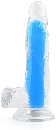Lanwan Luminous Realistic Dildo G-Spot Jelly Lifelike Dildo With Strong Suction Cup Vaginal Stimulator For Women Adult Sex Toys For Anal Stimulation (Blue)