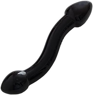 Aptitan Black Double Ended Dildo Glass Pleasure Wand Crystal Penis Anal Bead Plug Female Masturbator