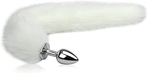 Anal Plug Trainer With Imitation Fluffy Fox Tail, T-Explorer Alloy Anus Stopper Furry Long Fox Tail Butt Plug Anal Plug Animal Tail Role Play Sex Toys Flirting Tools For Men Women Couples White (S)
