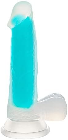 6.5 Inch Liquid Silica Gel Luminous Realistic Dildo With Flared Suction Cup Base For Hands-Free Play, Flexible Dildo With Curved Shaft And Balls For Vaginal G-Spot And Anal Prostate,Blue