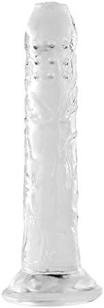Shkanla 7.87Inch Realistic Dildo With Suction Cup Base For Hands-Free Play, Ultra-Real Large Dildos With Raised Veins And Half-Foreskin Head For Vaginal G-Spot And Anal Prostate Play (Clear)
