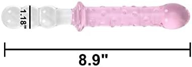 Epichao 8.9" Pink Double-Ended Glass Dildo Crystal Penis Sex Pleasure Wand With Anal Butt Plug For G-Spot Stimulation - Image 2