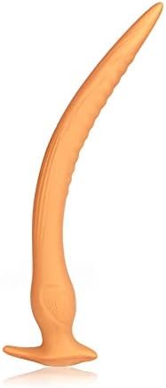Super Long Anal Plug Dildo, Flexible Liquid Silicone Butt Plug Vaginal Anus Dilator Prostate Massage Stimulation Adult Erotic Sex Toys For Women Men (Large) Gold