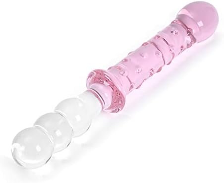 Epichao 8.9" Pink Double-Ended Glass Dildo Crystal Penis Sex Pleasure Wand With Anal Butt Plug For G-Spot Stimulation