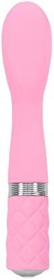 Pure Love Silicone G-Spot Vibrator Pink, Rechargeable And Multi Speed With Swarovski Crystal Button, Pretty Quilted Vibrator