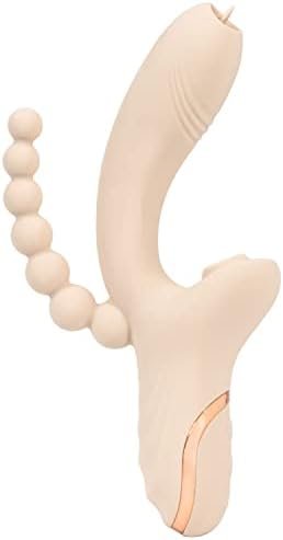 Dual Penetration Vibrator With Clitoris G Spot Stimulator And Anal Beads, Anal Sex Toy For Women Or Couples (Wabi-Sabi Beige) 1.0 Count