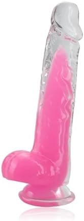 Realistic Soft Dildo As Jelly With Double Layer Glow-In-The-Dark Adult Sex Toys, Transparent Red Female Replica Penis Stick Adult Pleasure Toy For Vaginal G-Spot Anal Play Masturbation (L)