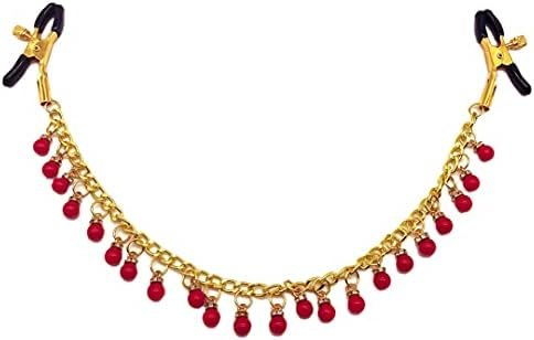 Lanwan Nipple Clamps With Chain Red Weights Nipple Clips Non-Piercing Metal Body Entertainment Female Body Jewelry Chain Breasts Clip For Women