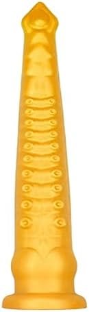 Wtogetao Long Octopus Tentacle Anal Plug Dildo, Gold Realistic Animal Dildo Butt Plug With Strong Suction Cup Liquid Silicone Anal Sex Toys Soft Prostate Penis Stimulator For Male Female Couple (M)