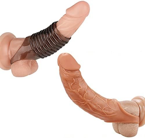 Penis Sleeve, Xinbale Reusable Penis Sleeve With Realistic Textured Cock Ring Penis Ring Body-Safe Stretchy Ultra-Soft Materia Applicative For Men