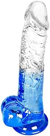 Suction Cup Dildo For Hands-Free Pleasure, 7.4 Inches Of Small Realistic Dildo For G-Spot And Prostate Play, Cute Fake Penis Clear And Blue Combination