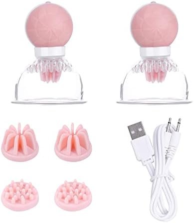 Lanwan Vibrating Nipple Sucker For Women 1 Pair Sucking Stimulator With 12 Vibration Modes Breast Massager With Suction Cups Rechargeable Sex Toys For Women Couples Pleasure (Silicone Ballon Sucker)