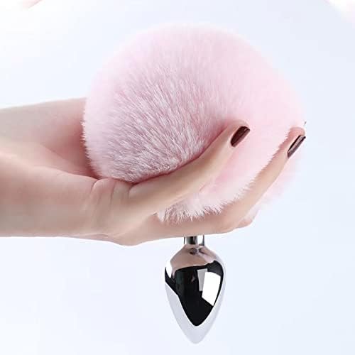 Drowsyme Anal Butt Plug With Bunny Tail, 1.08Inch Aluminum Alloy Plug Sexy Toys For Couples,Foxy Cosplay,Small,White