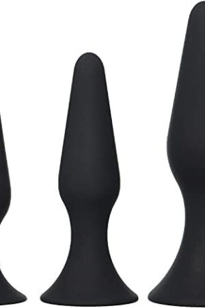 Adam & Eve Booty Boot Camp Anal Training Kit - Set Of 3 Silicone Butt Plug Dildos, Black | Waterproof Anal Plugs With Flared Suction Cup Bases | Compatible W/Water Based Lube