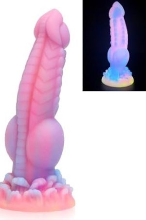 Realistic Dog Dildo, 8.5Inch Fantasy Monster Dildos With Knot Luminous Silicone Thick Pink Dildo Anal Toy With Suction Cup For Women Men Couple Strap On Play