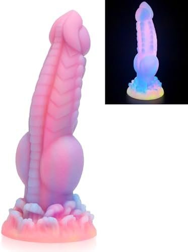 Realistic Dog Dildo, 8.5Inch Fantasy Monster Dildos With Knot Luminous Silicone Thick Pink Dildo Anal Toy With Suction Cup For Women Men Couple Strap On Play