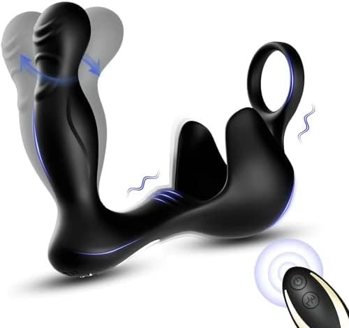 Anal Vibrator,Prostate Massager,With Penis Cock Ring,9 Vibration Modes,Dual Motors,G-Spot Vibrator,Waterproof,Thrusting,Silicone Rechargeable,Ergonomic Design,Anal Sex Toys For Male, Female And Couple