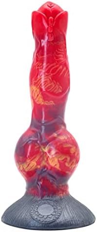 Frrdei Big Knot Dog G Spot Dildo With Suction Cup For Women Sex Toys, 8Inch Animal Prostate Dildo Glossy Swirly Patterns Silicone Flexible Anal Plug - Red Gold Black