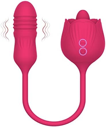 Rose Sex Toy Vibrator For Women - 3 In 1 Rose Sex Stimulator Clitoral Tongue Licking Thrusting G Spot Dildo Vibrator With 9 Modes, Rose Adult Sex Toys Games, Clit Nipple Licker For Women Man Couples