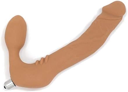Realdoe ® Classic Silicone Strapless Strap-On Harness-Free Double Dildo, Medium Size: 6" X 1-1/2" In Cocoa Tan With Vibrator (Vibrator And Alkaline Batteries Included)