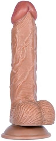 8.5 Inch Realistic Dildos Feels Like Skin,Soft Anal Dildo With Strong Suction Cup For Hands-Free Play, Flexible Cock With Curved Shaft And Balls For Vaginal G-Spot And Anal Play