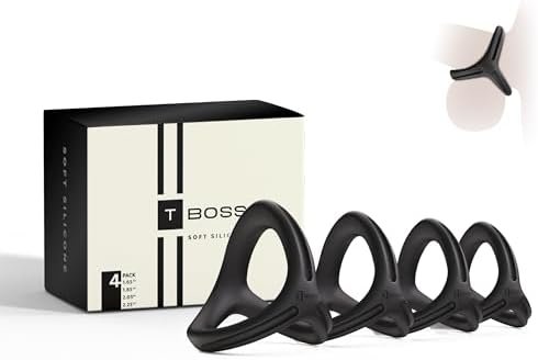 T-Boss 4 Different Size Cock Rings, Penis Rings - Premium Soft Silicone Cock Ring - Better Sex