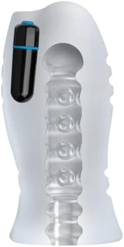 Doc Johnson Optimale - Ultraskyn - Vibrating Stroker With Storage Case - Massage Beads - Frost - Image 2