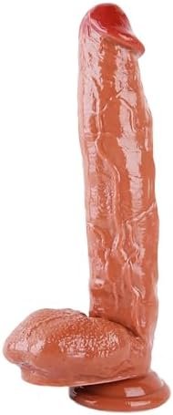 Amazbee 11.8 Inch Black Brown Realistic Dildo Like Skin Safe Material Large Silicone Anal Plug With Strong Suction Cup For Hands-Free Play Sex Toys For Adult Women Men Anal Trainer (Black)