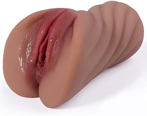 2 In 1 Dark Realistic Male Masturbator With Strong Suction, Single Opening Pocket Pussy Toy With Vagina And Anus, Portable Adult Male Sex Toy For Men Masturbation Pleasure With Drying Stick & Bag