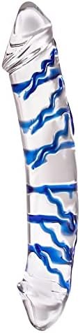 Big Double-Ended Dildos, Leewedeng 11.2 Inch Large Glass Crystal G Spot Dong With Clear Blue Stripes Double Pen Is, Waterproof Transparent Sex Toys For Female,Lesbian Vaginal Anal Plug
