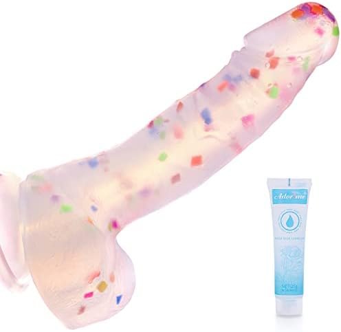 Confetti Silicone Crystal Clear Dildo - Adult Sex Toys 7.87 Inches Realistic Dildo With Powerful Suction Cup, Waterproof & Skin-Friendly Material G-Spot Vaginal Lifelike Dildo