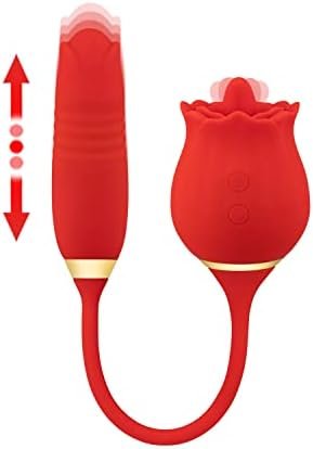 Rose Sex Stimulator For Women, Rose Toy With 10 Thrusting & Vibration Modes, Rose Toy Vibrator For Women With Thrusting Dildo, Sex Toys With Clitoral Tongue, Gift Of Roses