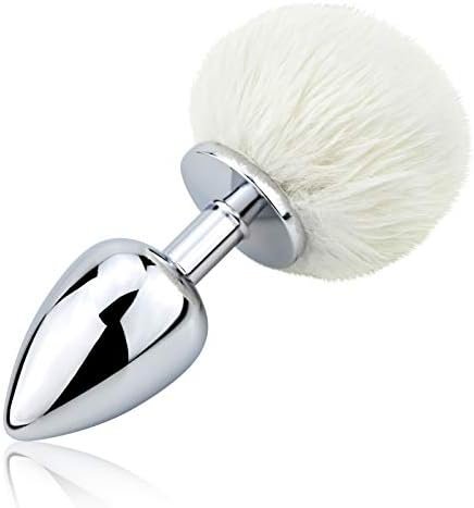 Bunny Tail Anal Plug, Metal Butt Plug With White Fluffy Rabbit Tail For Anal Sex Toys For Women Fun Sex Games (Big)