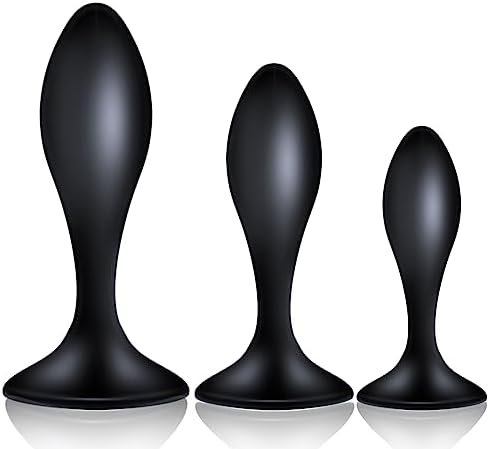 3Pcs Silicone Suction Cup Anal Plug, Adult Anal Sex Toys For Beginners, Black Anal Butt Training Kits With Flared Base For Long Time Comfortable Wear