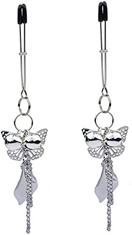 Silver Butterfly Pendant Bell Nipple Clamps, Adjustable Breast Nipple Clamps, Papilla Straighteners Corrector Nipple Shield Nipple Clamps Adjustable Breast Clamps (E)