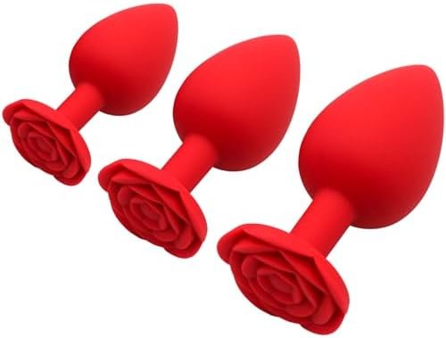 Eastgoal Adult Silicone Anal Plugs 3 Pcs Floral Sex Toys Training Set (Pink)